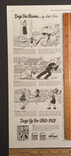 Primary image for Vintage Print Ad Gro Pup dog Food Kellogg's Carl Rose Cartoon 1940s Ephemera