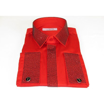 Men CEREMONIA Formal Shirt Rhinestone 100% Cotton Turkey #stn 28 tsb Red Fancy image 3