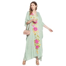 Floral Printed Green Polyester Plus Size Kaftan Dress for Women - £13.32 GBP