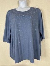 Catherines Womens Plus Size 1X Blue Rhinestone Scoop T-shirt 3/4 Sleeve - £13.73 GBP