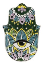 Green Chakra Hamsa Palm Mandala and Evil Eye Ceramic Dish Brass Incense ... - $17.99