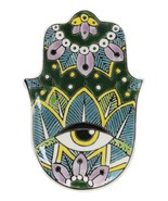 Green Chakra Hamsa Palm Mandala and Evil Eye Ceramic Dish Brass Incense ... - $24.59 CAD