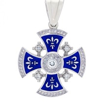 Diamond Jerusalem Cross 14K White Gold 53 Diamonds and Blue Enamel HolyLand Gift - £739.98 GBP