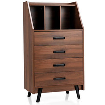 4-Drawer Dresser with 2 Anti-Tipping Kits for Bedroom-Walnut - Color: Wa... - £99.95 GBP