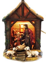 Ceramic Creche Nativity Scene Lighted Christmas Manger Sheep Donkey  Vin... - £37.00 GBP