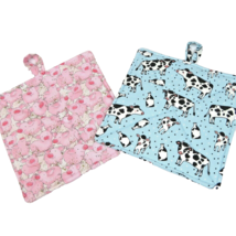 NEW- Set of 2 handmade potholders, farm animals, cows and pigs - £11.95 GBP