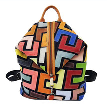 Backpack Genuine Leather Women&#39;s Colorful Cowhide Stitching Backpack Vin... - $87.00