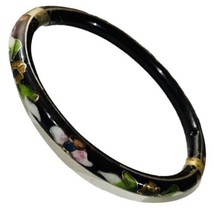 Old Chinese Export Jewelry Cloisonné Black Enamel Hinged Bangle Bracelet... - £37.75 GBP