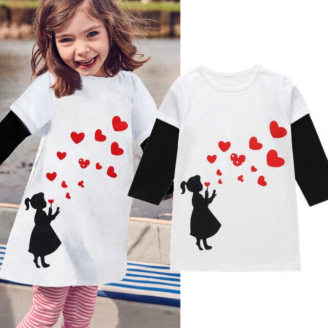 NEW Valentine&#39;s Day Heart Bubbles Long Sleeve White Tunic Dress - $5.49