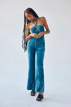 Urban Outfitters Uo Sasha Velvet Halter Jumpsuit Ink Blue (Size Large) New W Tag - £54.07 GBP