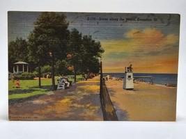 Evanston Illinois~Lifeguard On Beach~Man On Bench~Gazebo~1941 Linen Post... - £7.43 GBP