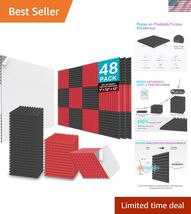 48 Pack Acoustic Foam Panels, 1" X 12" X 12" Upgraded Self-Adhesive Stud... - $93.91