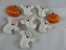 Vintage Hallmark Halloween Ghost & Pumpkins Button Covers w Googly Eyes Set of 8 - $19.79
