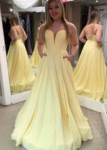 Simple Yellow Long Prom Dress with Pockets,Lace Up back Graduation Dresses - £110.84 GBP