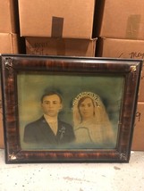 Vintage Wood Framed Image Depicting Husband &amp; Wife Marriage - £72.00 GBP