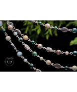 long boho necklace with amazonite, fancy jasper, agate, green, grey, ooak - $864.41 MXN