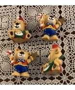 4 Russ Berrie Holiday Teddies Figurines #1950 Candy Cane Star Banjo Bear... - $12.99