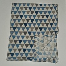 RN 119741 Aqua Blue Gray White Triangles Fleece Baby Blanket Lovey Geometric - £30.54 GBP