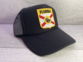 New Florida Badge Black Cap Hat 5 Panel High Crown Trucker Snapback Country - £19.23 GBP