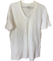 Vtg 90s Stafford White V Neck Tee L USA Cotton Single Stitch JC Penney - $39.55