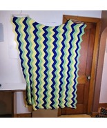 Handmade Multicolor Blue/Green/Yellow Chevron Afghan Approximately 52 x 71 - £28.80 GBP