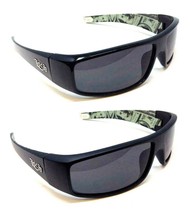 Locs Rectangular Cash Money Print Slim Wrap Around Sunglasses Chopper Motorcycle - £7.95 GBP