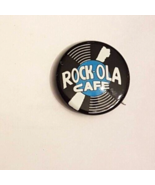 Rock-ola Cafe Metal Button Pin Back VTG Vinyl LP Record Blue Logo Advert... - $9.84