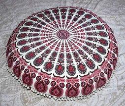 Traditional Jaipur Peacock Feather Mandala Floor Cushion with Filler, De... - $52.46