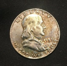 1959 P Franklin Half Dollar RF AU 90% Silver Beautiful Toning - £21.87 GBP