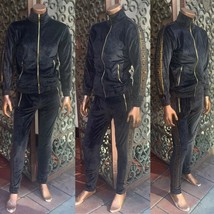Men&#39;s Fashion Black | Gold Velour Slim Fitted Tracksuit - £93.82 GBP