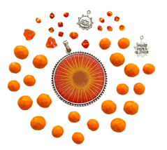 Orange Yellow Sun Pendant Czech Assorted Glass Crystal Beads Clasp Set - £7.62 GBP