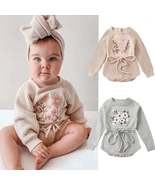 Baby Girl Knitted Sweater Romper Bow Floral Embroidered Long Sleeve Jumpsuit - £19.74 GBP
