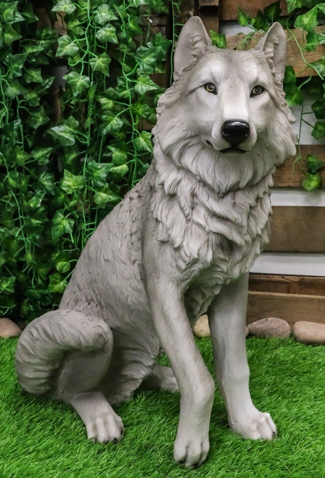 Ebros Large Dakota Wildlife Sitting Alpha Gray Wolf Statue 20.5&quot; H - $119.99