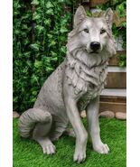 Ebros Large Dakota Wildlife Sitting Alpha Gray Wolf Statue 20.5&quot; H - $2,183.53 MXN