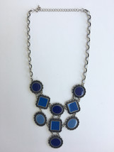 Adjustable Chunky Blue Statement Necklace, Collar, Bib Front, Silver Chain, EUC - £11.86 GBP