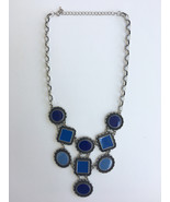 Adjustable Chunky Blue Statement Necklace, Collar, Bib Front, Silver Cha... - £11.79 GBP