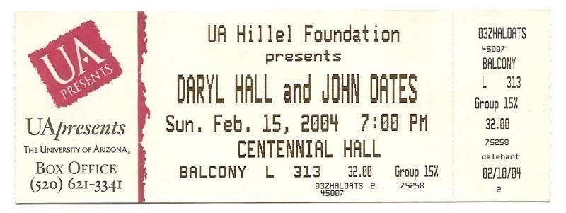 2004 DARYL HALL and JOHN OATES Full Concert Ticket 2/15/04 - $75.23
