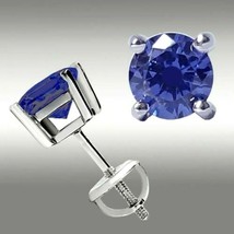 1CT Simulated Tanzanite Stud Earrings 14K White Gold Plated Round Screw Back 5MM - £22.15 GBP