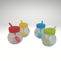 Spice &amp; Seasoning Jar Set with Spoon | Glass | Set of 4 Jars 3&quot; x 3.5&quot; x 2.25&quot; - £8.01 GBP