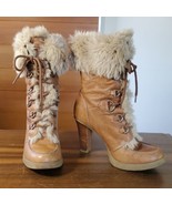 Report Boots Size 9 Veil Stacked Heel Tan Leather Faux Fur Lined Insulated - £22.35 GBP