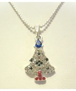 Christmas Tree Pendant Necklace Adjustable Length Crystal Red Green Rhin... - $13.70 CAD