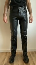 MENS LEATHER LEDER MOTORCYCLE BIKER 501 STYLE PANTS TROUSERS 125 FN BLUF... - £72.55 GBP