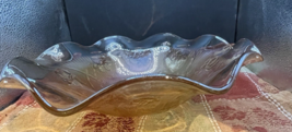 Vintage Jeanette Iris &amp; Herringbone Marigold Glass Bowl 12" - $12.38