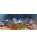 Vintage Jeanette Iris &amp; Herringbone Marigold Glass Bowl 12" - $12.38