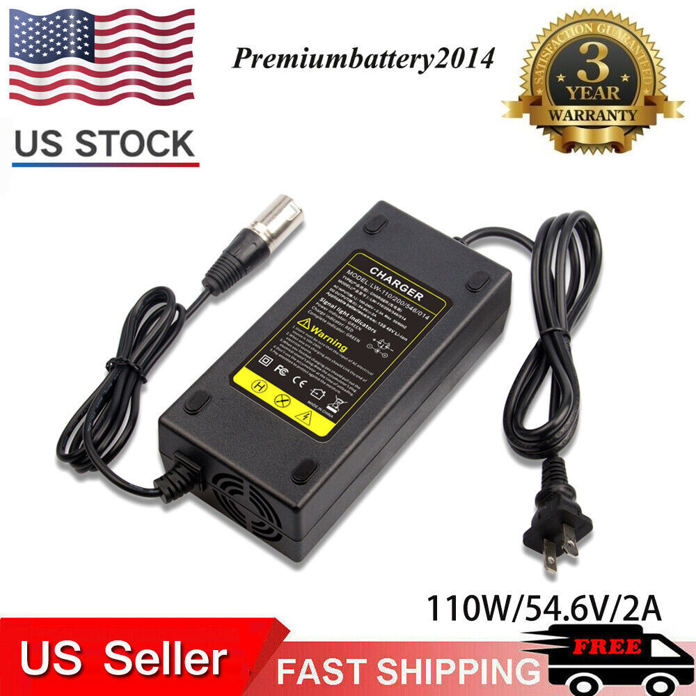 110W 54.6V 2A Electric Bike Ebike Lithium Battery Charger 3 Pin Xlr Plug Us Cord