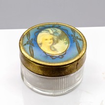 Victorian Era Antique Vanity Jar, Glass Powder or Cream Box with Metal L... - £48.55 GBP
