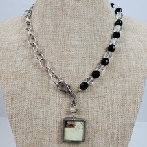 Vintage Post Card Pendant Casual Career Beaded Chain Necklace 17 Inch - $11.84