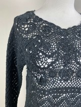 Carole Little Sweater Womens Small Black Open Crochet Knit Floral Long S... - £22.00 GBP