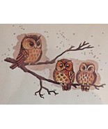 VINTAGE Framed OWL FAMILY ON A BRANCH PRINT Perfect HALLOWEEN Decor Retr... - £13.47 GBP