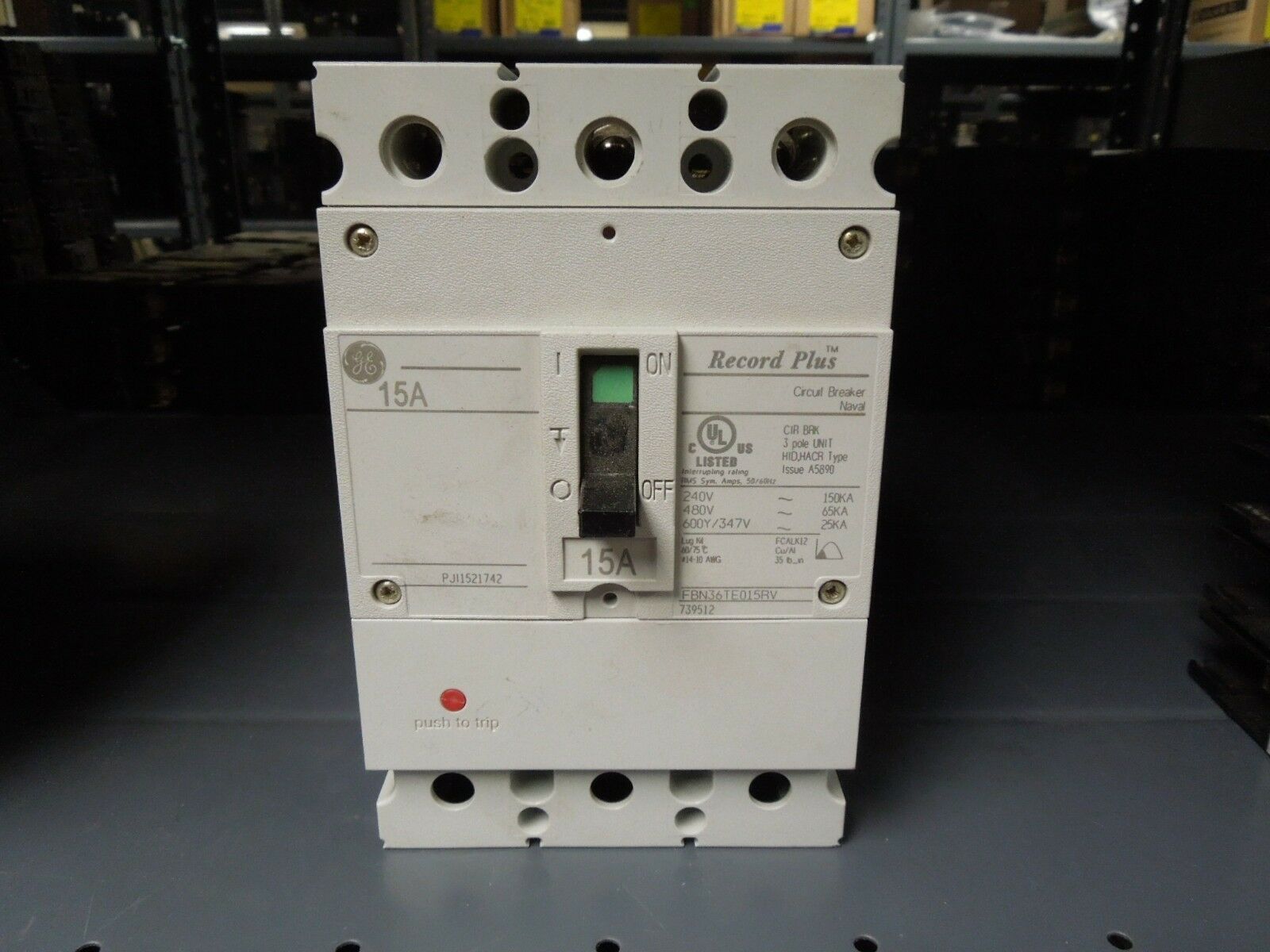 GE Record Plus FBN36TE015RV 15A 3P 600V Circuit Breaker w/ panel Connectors Used - $250.00